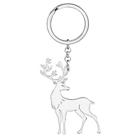 SHIGIE Christmas Stainless Steel Cute Deer Keychain Car Wallet Key Ring Wild Animals Festival Gifts For Women Reindeer Lovers (Silver-plated)