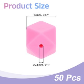 uxcell 50 Pcs Silicone Beads, 17mm Loose Hexagon Rubber Focal Beads Bulk Beads for Keychain Pens Necklace Bracelet Jewelry Making DIY, Rose Pink
