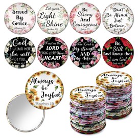 36 Pcs Mini Christian Compact Mirror Christian Gifts Bulk Floral Bible Verse Mini Compact Mirrors Religious Scripture Gifts Inspirational Portable Mirror for Women Coworkers Church Party Favors