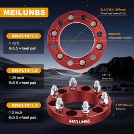 MEILUNBS 6x5.5 Wheel Spacer, 1 inch 6x139.7 mm Forged Wheel Spacers M14x1.5 Studs and 106 mm Hub Bore with Wheel Nuts - Compatible with Tundra, Sequoia, Silverado 1500, F-150 Red