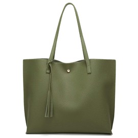 Dreubea Women's Soft Faux Leather Tote Shoulder Bag from, Big Capacity Tassel Handbag Army Green