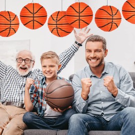 8 Pcs Basketball Paper Lanterns 8 Inch Basketball Shaped Sport Paper Lanterns Basketball Hanging Lanterns for Boys and Girls Basketball Theme Birthday Party Decorations for Classroom Ceiling, Orange