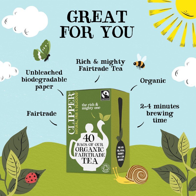 Clipper Fairtrade Organic Everyday 40 Unbleached, Plastic-Free Tea Bags