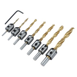 TOPWAY Countersink Drill Bit Set 8 Pieces, 3-10 mm Countersink Drill Bit for Wood, Three-Pointed High-Speed Carbon Steel Drill Countersink with L Key for Wood Drilling Woodworking 131301