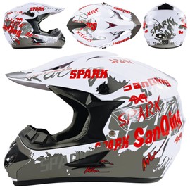 Motocross Helmet,Youth & Kids ATV Dirt Bike Motorcycle, BMX 4-Wheeler Off-Road Mountain Bike Helmet,DOT Certified,W/Gloves Goggles Mask 4-Piece Set (White, Medium)