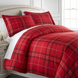 Southshore Fine Living, Inc. Vilano Plaid Collection - Full/Queen Comforter Set, Premium Quality, All-Season Down Alternative, Easy Care, Oversized 3-Piece Comforter Set, Full/Queen, Red