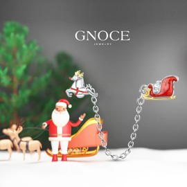 GNOCE Christmas Charm Bead Santa Chain Connect Charms 925 Sterling Silver Inlaid with Crystal & Gemstones Jewellery Gift for Women Girls Daughter Fit Bracelets / Necklace, Silver