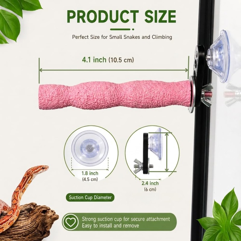 BingegePet Pink Resin Snake Climbing Branch, 4.1" Gourd-Shaped Reptile Ledge