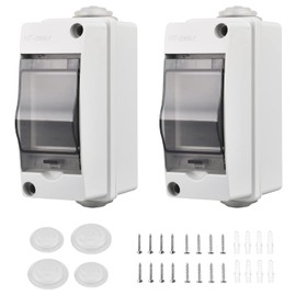 Pack of 2 Surface-Mounted Fuse Boxes, Small Distribution Box, IP65-1 Row, 2 Modules, Distribution Box Surface-Mounted, Suitable for Outdoor Gardens, Farms, Charging Stations, Wet Rooms
