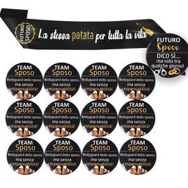 MKISHINE Stag Party Set 14 Pieces - Brilliant Headband "The Same Potato For..." + Groom To Be Brooch + 12 Groom's Friend Pins - Funny