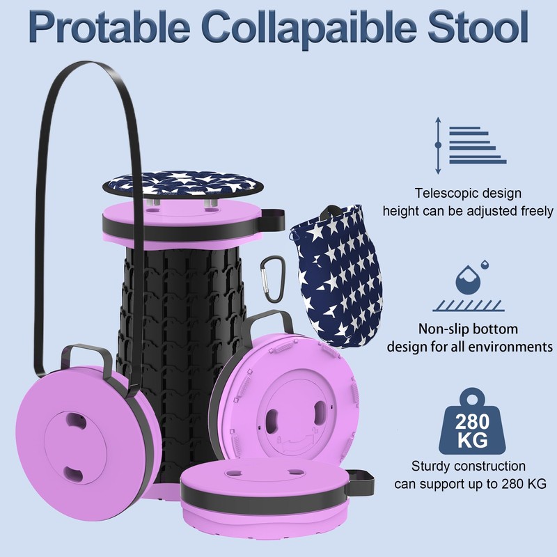 Upgraded Telescoping Stool Collapsible Stool with Seat Cushion & Bag,