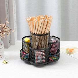 Desk Organiser, Pen Holder, Metal Desk Tidy Pen Pot,Desktop Organiser with 7 compartments School Supplies Home Office Desk accessories black
