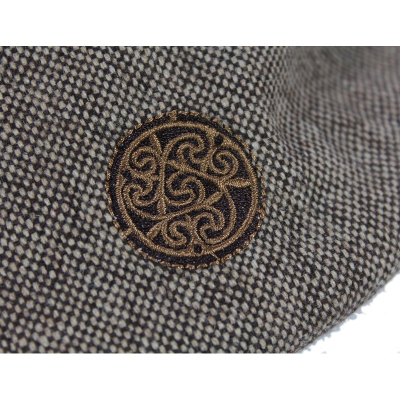 Brown Tweed Flat Cap Celtic Circle Emblem Medium