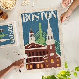 Lantern Press 1000 Piece Jigsaw Puzzle, Boston, Massachusetts, Woodblock