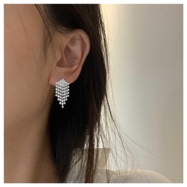 Iaceble Boho Crystal Tassel Drop Earrings Rhinestone Chandeliers Earrings Cz Paved tassel Earrings tiny rhinestone dangle Earrings wedding Jewelry for Women and Girls