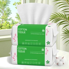 Disposable Face Towels 100 Count, Biodegradable Facial Towels for Sensitive Skin, Ultra Soft & Thick Face Cloth, Lint- free Dry Wipes for Makeup Remover, Skincare and Cleansing (2 Pack)