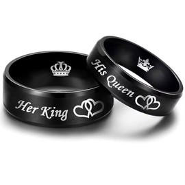 AONEW Her King His Queen Couple Ring Matching Promise Wedding Band Sets Heart to Heart Crown Stainless Steel Ring 6mm 8mm Comfort Fit Men Size 11