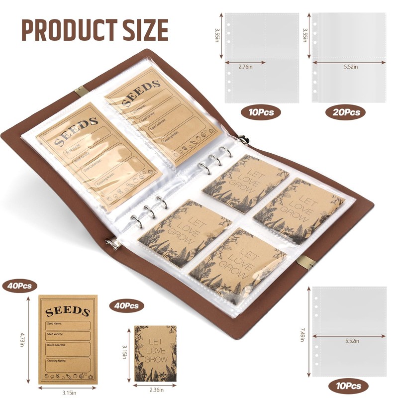Seed Storage Organizer, Seed Packet Organizer Binder with 80Pcs Garden