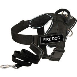 Dean and Tyler 20 by 23-Inch Fire Dog Harness with 6-Feet Padded Puppy Leash, Black