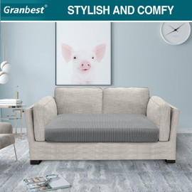 Granbest High Stretch Sofa Seat Cushion Cover Super Soft Couch Seat Cover Sofa Cushion Protector Jacquard Spandex Fabric with Elastic Bottom(2 Seater, Light Grey)