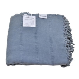 Large Stonewashed Turkish Throw Blanket in Denim Blue-Grey, Soft, Cozy and Lightweight, Perfect for Use as a Love Seat or Sofa Throw, Partical Bed Cover, Beach Blanket, 100% Cotton (Large Denim)