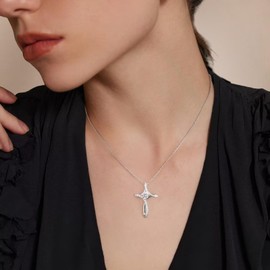Iefil Cross Necklace for Women - Alexandrite Necklace for Women, June Birthstone Pendant Gift for Her 925 Sterling Silver Jewelry Gifts for Mom Wife Her