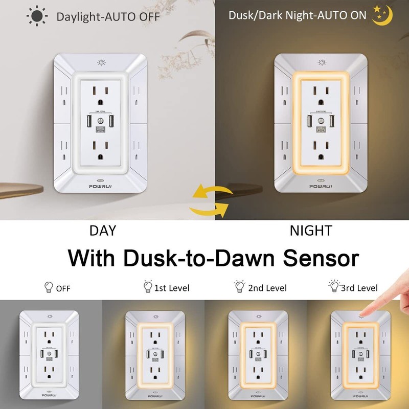 POWRUI Multi Plug Outlet Surge Protector - 6 Outlet Extender