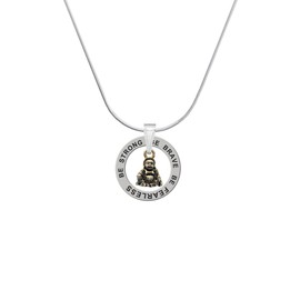 Delight Jewelry Goldtone Mini Buddha - Silvertone Be Strong Be Brave Be Fearless Message Ring Necklace, 18"