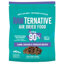 RawTernative Air Dried Dog Food, High Protein, Over 90% Real Lamb, Organs, & Venison + New Zealand Green Lipped Mussels, Complete Meal or Topper, Grain Free, Gluten Free, Non GMO, (1 lb Bag)