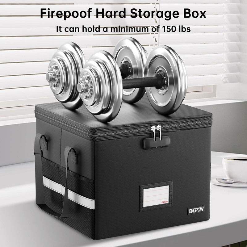 ENGPOW 5200°F Fireproof Document Box with Lock, Heat Insulated Collapsible