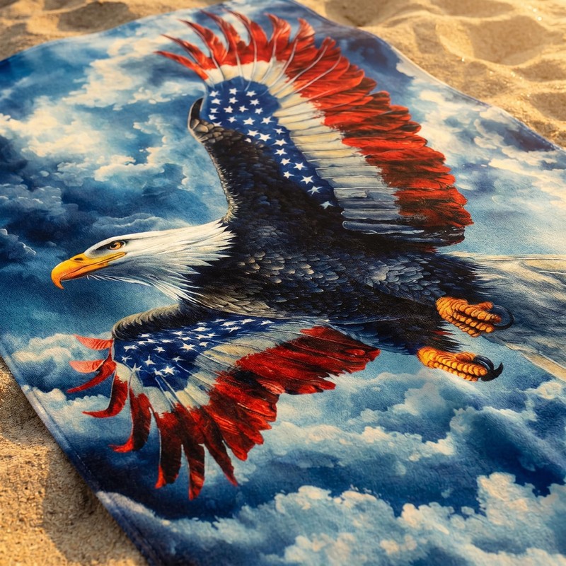 4th of July Bald Eagle Beach Towel Microfiber Beach Towel,