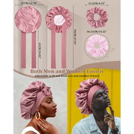 CHLINS Reversible Satin Bonnet for Sleeping Women Double Layer Hair Bonnet with 2PCS Hair Scrunchies Elastic Tie Band Night Cap (Bean Paste+Pink)