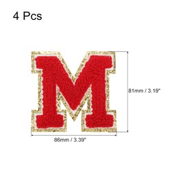 sourcing map 4Pcs Chenille Letter Patches Iron on Letter Patches Red M Alphabet Decorative Repair Embroidered Patches for Clothing, Shoes, Hats, Backpacks