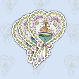 3 Pcs Matcha Lover Sticker, Cute Angel Bear Green Tea Whisking Heart-Shaped Vinyl Decal Waterproof for Laptop, Water Bottle, Notebook, Tumbler – Gift for Matcha Enthusiasts and Tea Drinkers 3 Inch