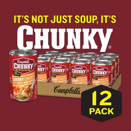 Campbell's Chunky Soup, Savory Chicken with White and Wild Rice Soup, 18.8 Oz Can (Case of 12)