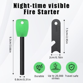 Flint and Steel Fire Starter Kit, Glow in the Dark Fire Steel with Scale Scraper Magnesium Ferro Rod Fire Striker Fire Starter Flint and Steel Survival Tool for Travelling Camping Hiking