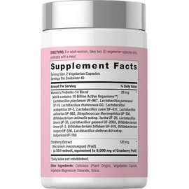 Horbäach Women's Probiotic with Cranberry Supplement | 10 Billion CFU | 14 Probiotic Strains | 90 Capsules | Non GMO, Gluten Free