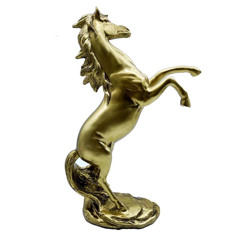 FUNSXBUG Gold Horse Statue Figurines - Resin Standing Fighting Horse