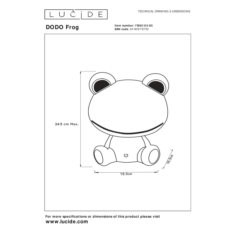 LUCIDE DODO FROG - Tischlampe Kinderzimmer - LED Dim. -