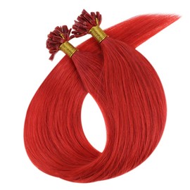 RUNATURE Keratin Fusion Hair Extensions Red Color Human Hair 18 Inches 25g (1g per Strand 25 Strands) Real Hair Nail Tip Extension For Women