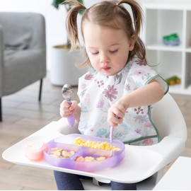 Bumkins Toddler and Baby Suction Plate, Silicone Divided Grip Dish for Babies and Kids, Baby Led Weaning, Children Feeding Supplies, Non Skid Sticky Bottom, Ages 6 Months Up, Purple Jelly