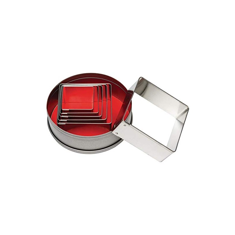 Vogue Square Plain Pastry Cutter Set (Pack of 6), Silver,