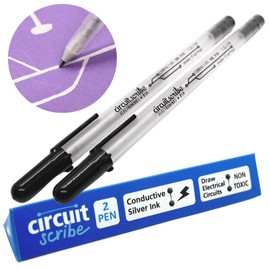 Circuit Scribe Non-Toxic Conductive Ink Pen for Kids Circuit Building Set (2-Pack) | Silver Ink Rollerball Point Pen Kit, Science Experiment, DIY Science Projects (New & Improved Formula)
