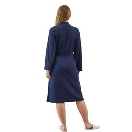 Women Bathrobe Summer cotton Kimono Long Knit Lightweight Soft Knit Sleepwear V-neck Casual Ladies Loungewea robes for women (Medium, Navy)