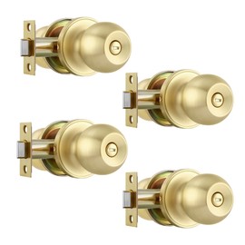Leydebong 4 Pack Round Privacy Door Knob(Thumb Turn Lock on The Inside), Keyless Door Knobs, Gold Privacy Knobs for Bedroom/Bathroom, Modern Design Door Hardware