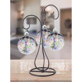 Dale Tiffany AC23218-D4 Rainbow Tree of Life Hand Blown Art Glass Ornament Witch Globe Gazing Ball, Multicolor, 4" Diameter with Stand, 3 Piece - Hope
