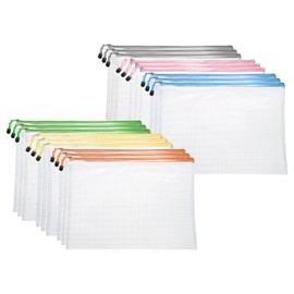HARFINGTON 18pcs Mesh Zipper Pouch Bags A3 17" x 12" Plastic Waterproof Mesh File Bag Clear Document Zipper Pouches for Classroom Home Travel Office Supplies Organization, 6 Colors