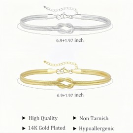 CINSKYING 14K Gold Plated Knot Bracelets for Women Men, Non Tarnish (S1)