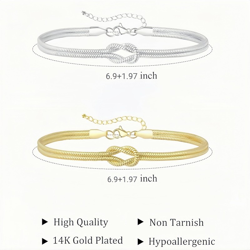 CINSKYING 14K Gold Plated Knot Bracelets for Women Men, Non