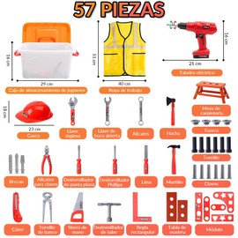 Nasjac Herramientas Juguete para Niños, 57Pcs Juego de Herramientas Niños con Chaleco,Taladro Eléctrico,Casco Seguridad, Caja de Herramientas Construcción para Juego de Roles, Regalo el día del Niño